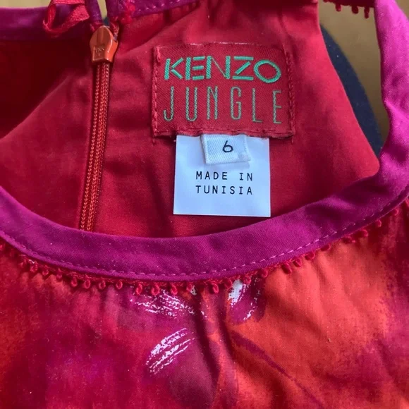 Designer Kenzo Jungle Kids Red Floral Poplin Dress EUC Sz 6